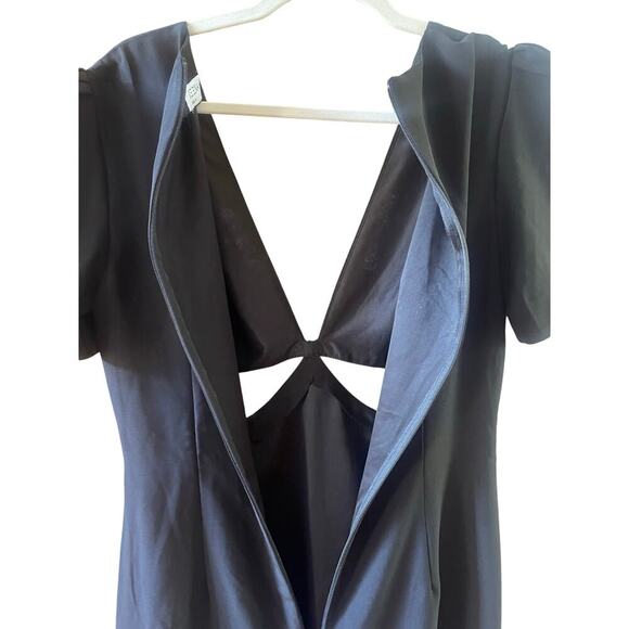 IEENA FOR MAC DUGGALBlack Plunge Neck Puff Sleeve Cut Out Gown Size 8 - Picture 15 of 16
